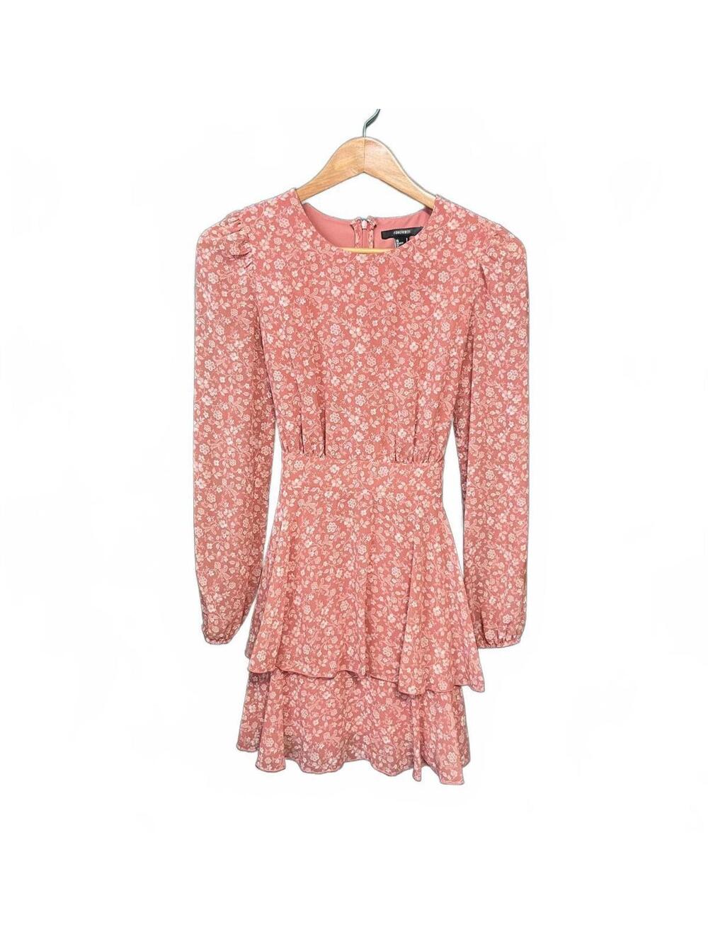 Forever 21 Cottagecore Coquette Prairie Ruffle Dusty Rose Pink Mini Dress Size S